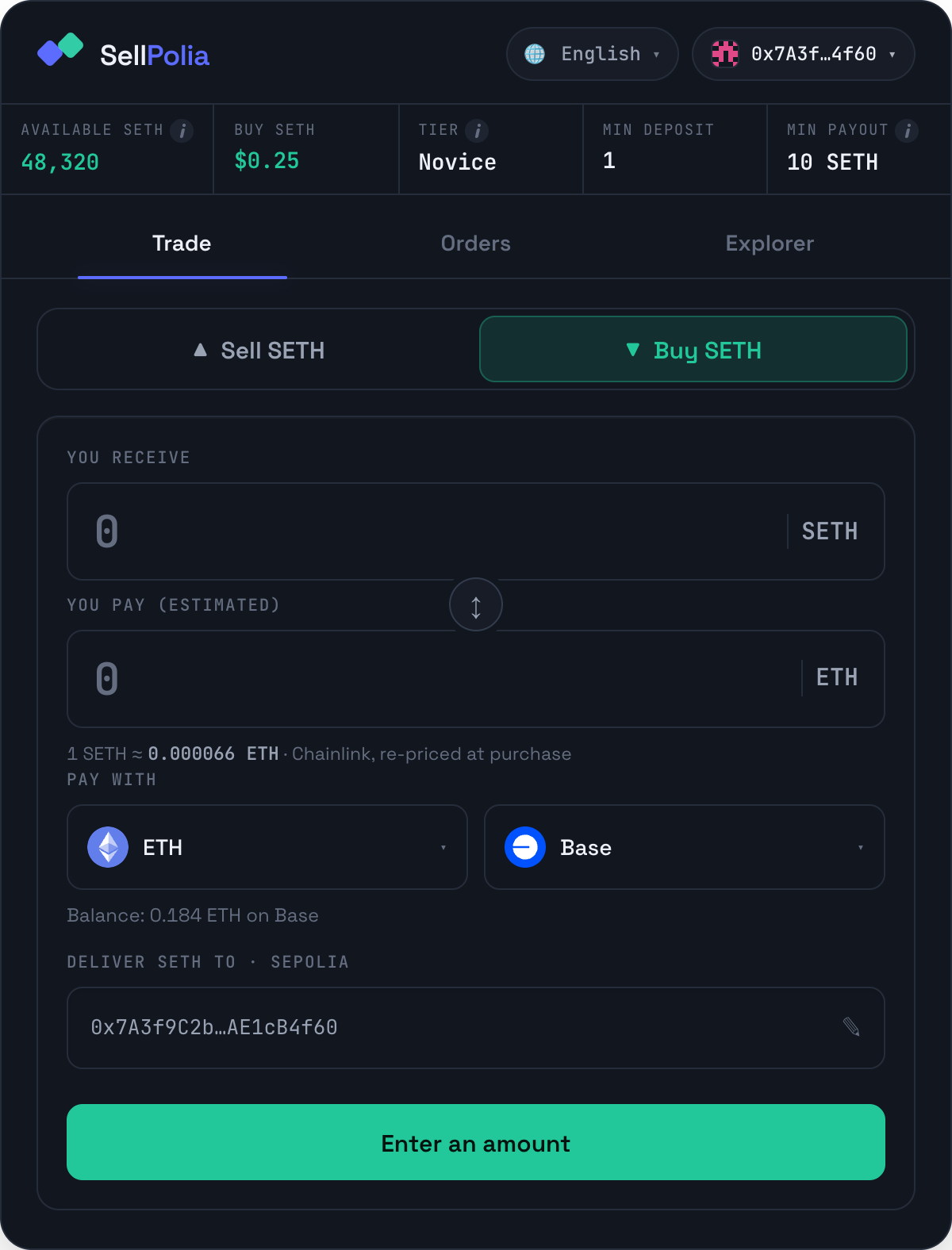 Buy panel, no amount entered