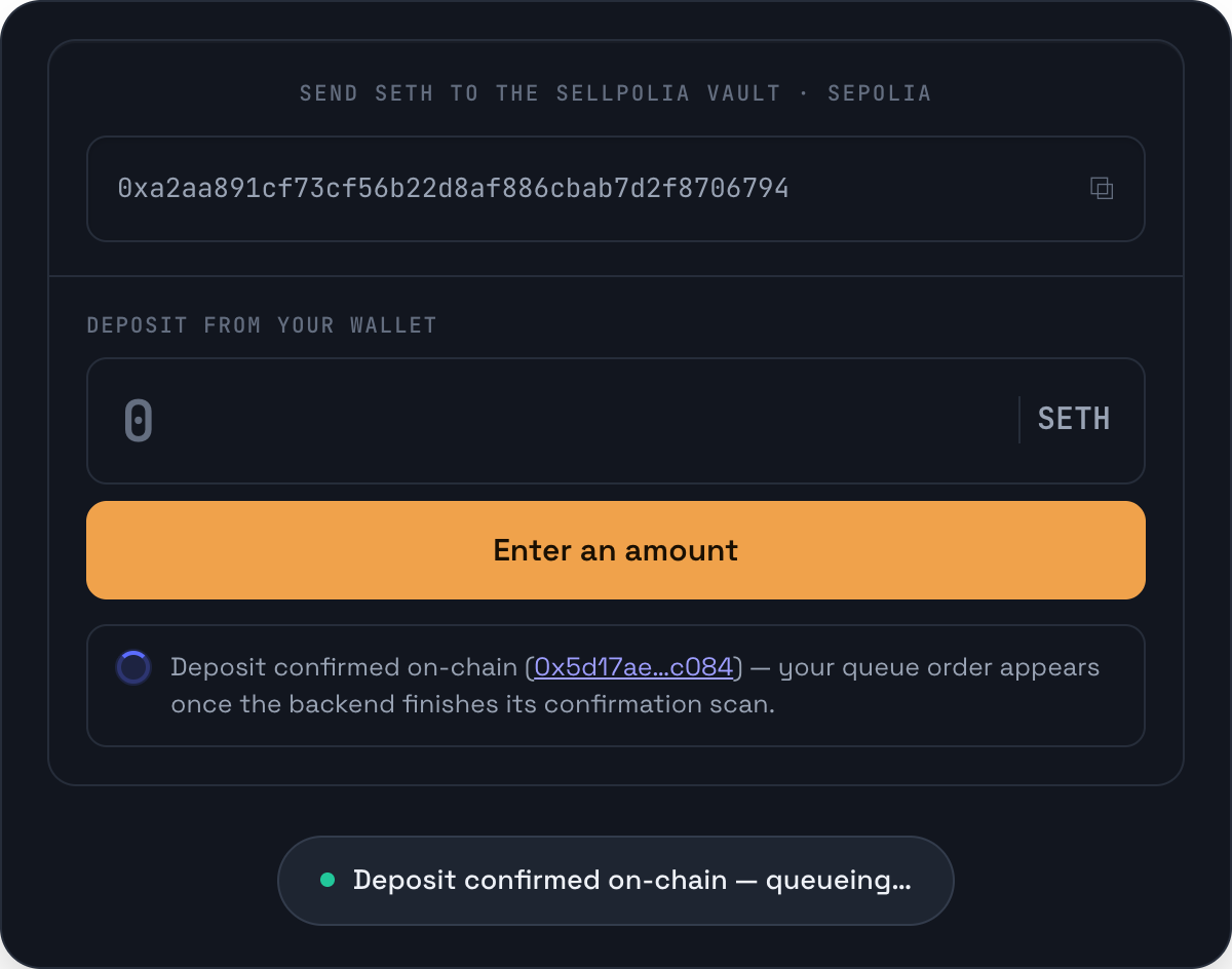 Deposit confirmed, waiting for the queue order